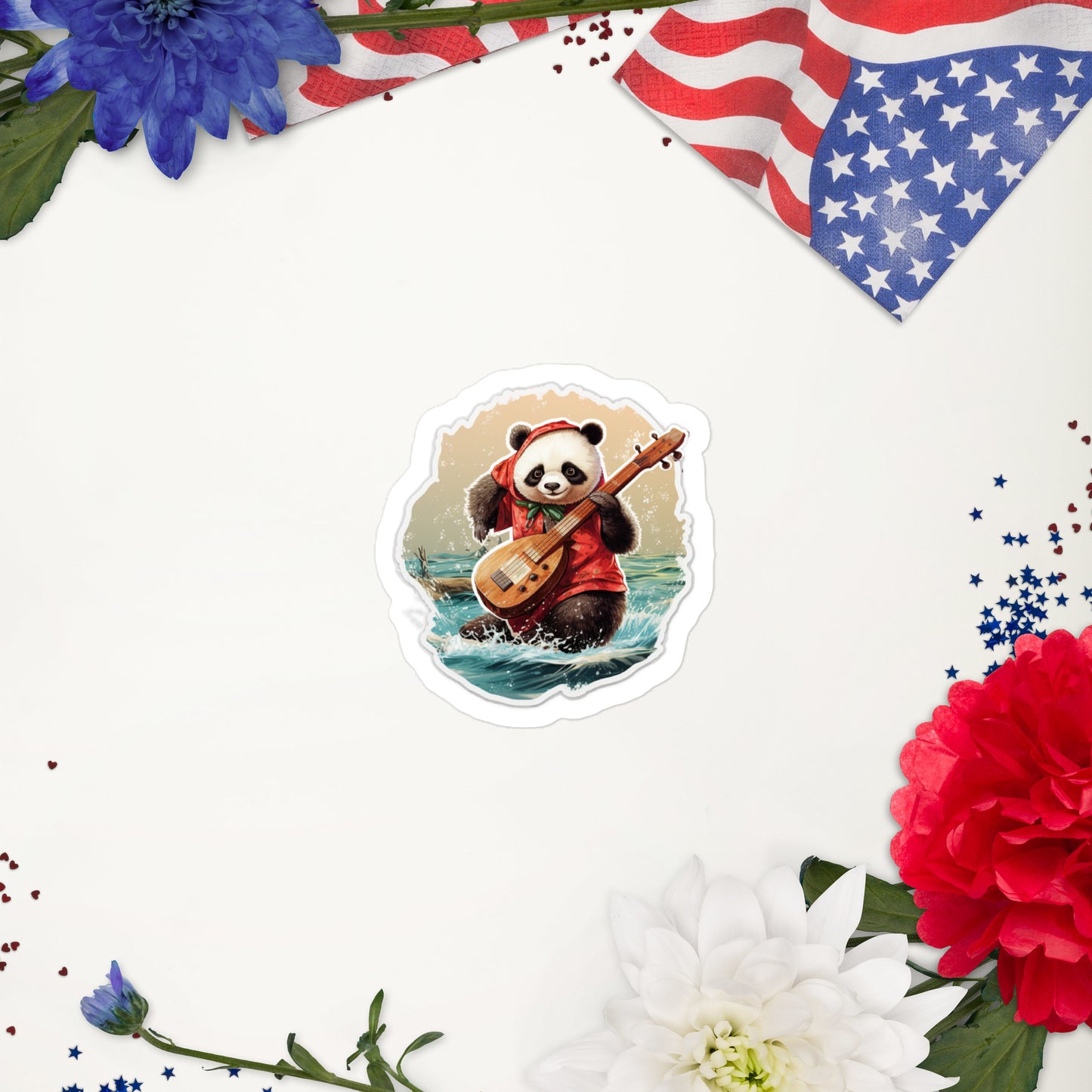 Blush Christmas Bear With Guitar stickers