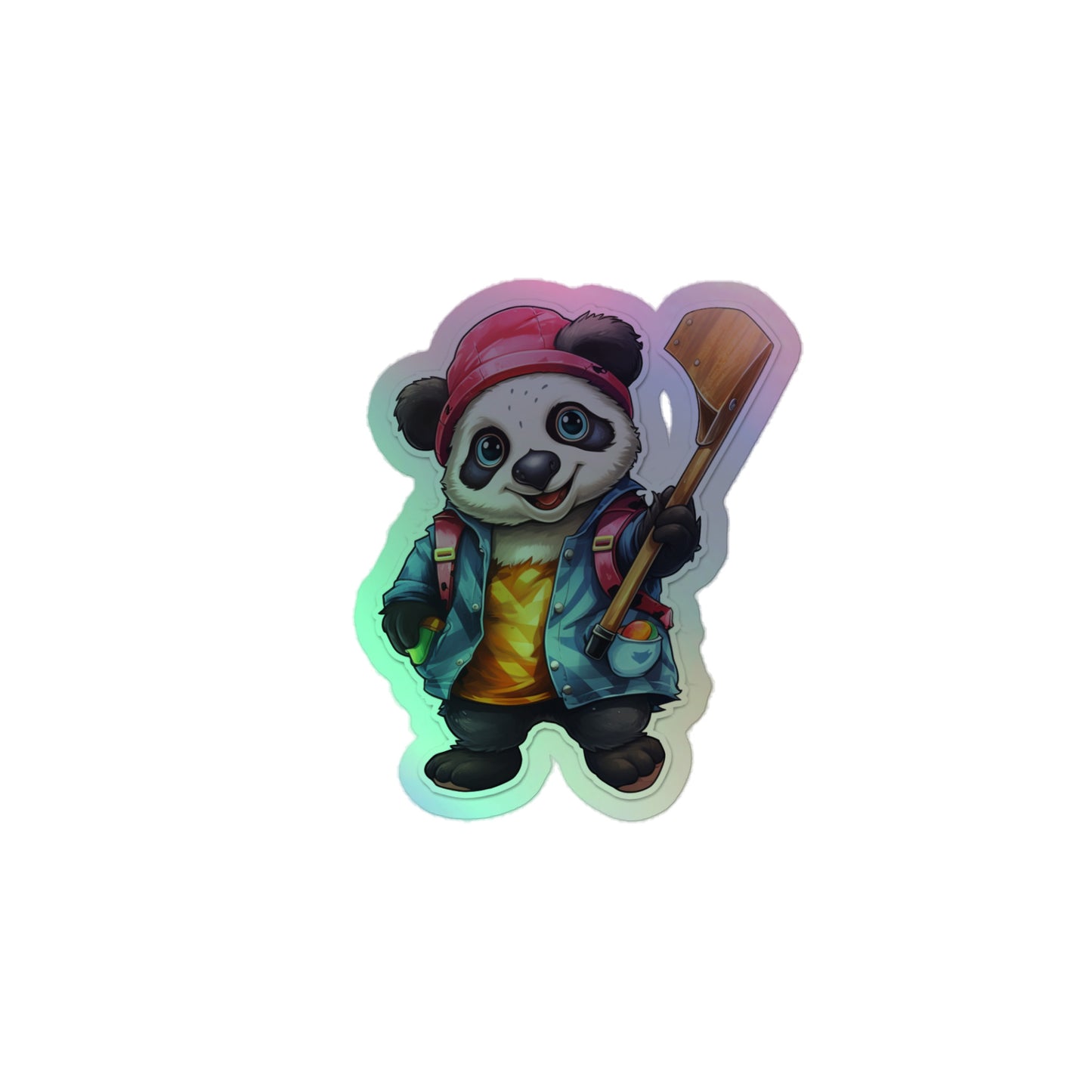 Fall Bear Hanging Hockey Stick Holographic Stickers