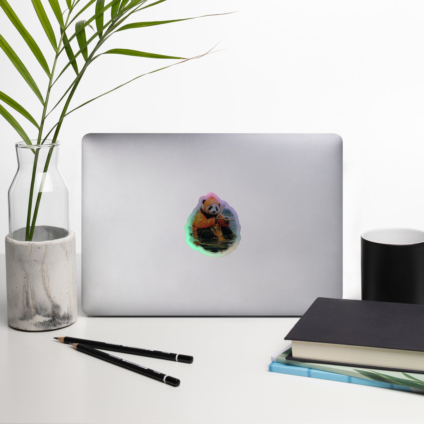 Cute Fall Bear Sitting in Lake Holographic Stickers