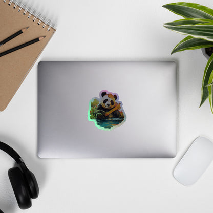 Fall Bear Sitting in Forest Holographic Stickers