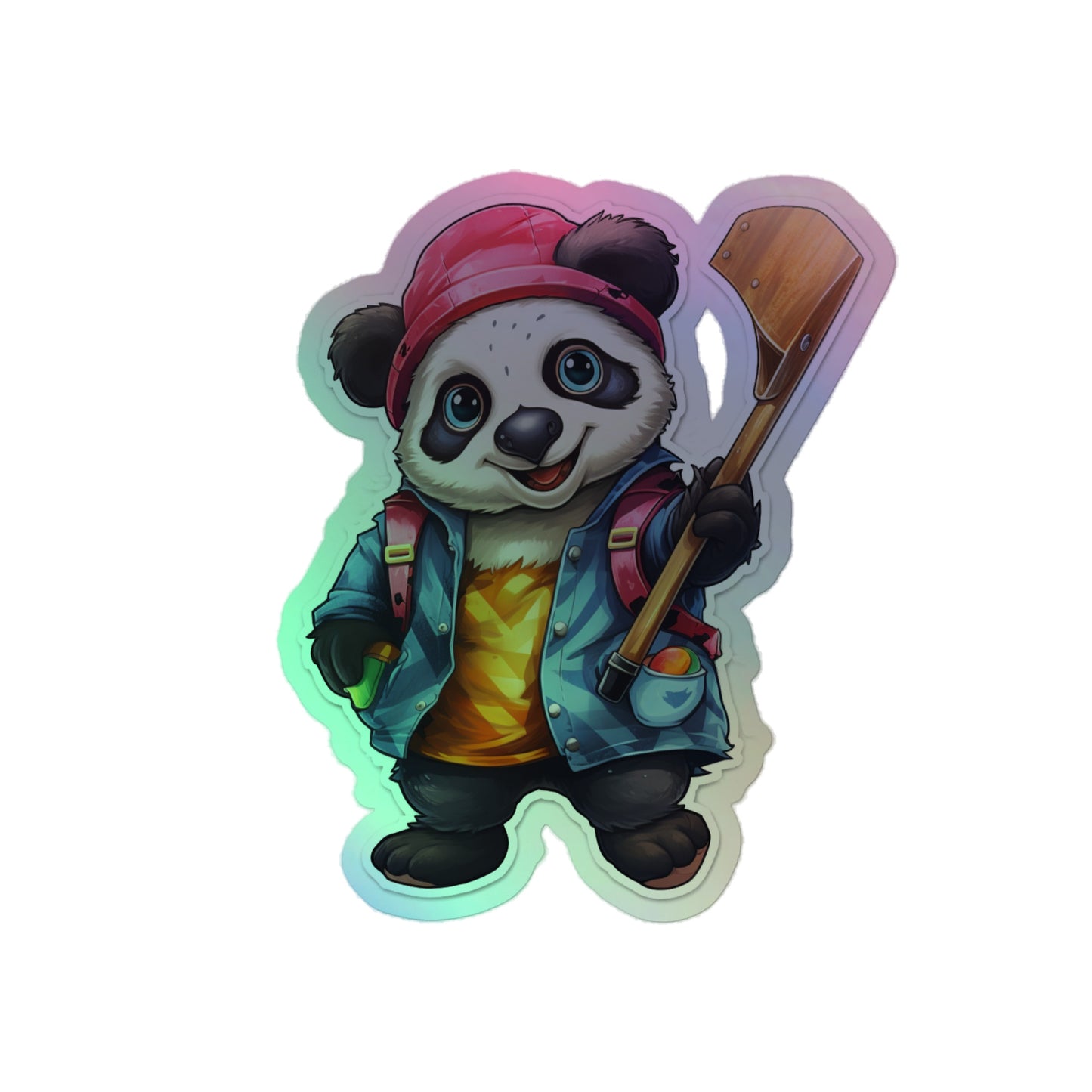 Fall Bear Hanging Hockey Stick Holographic Stickers