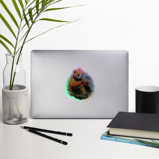 Cute Fall Bear Sitting in Lake Holographic Stickers