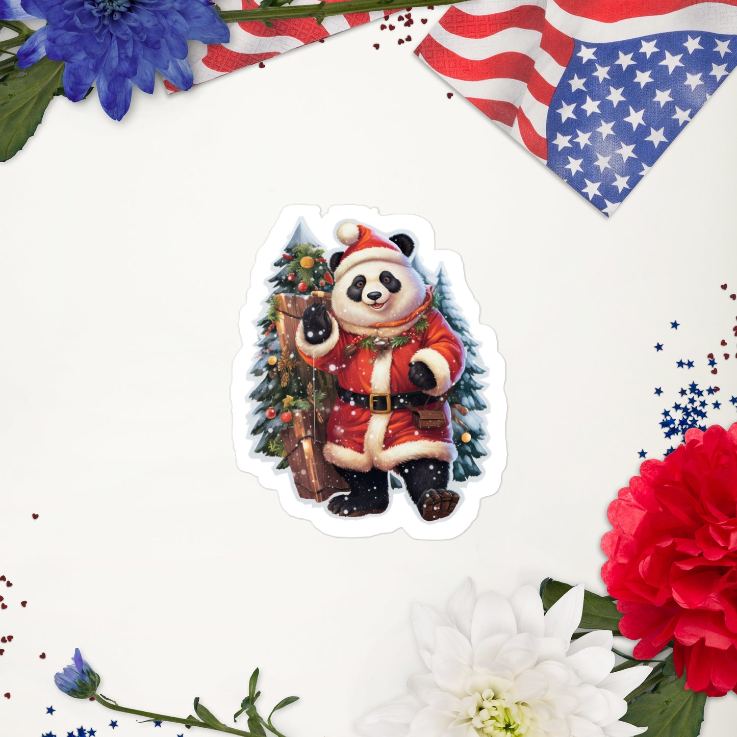 Happy Christmas Bear With Christmas Tree Sticker 2