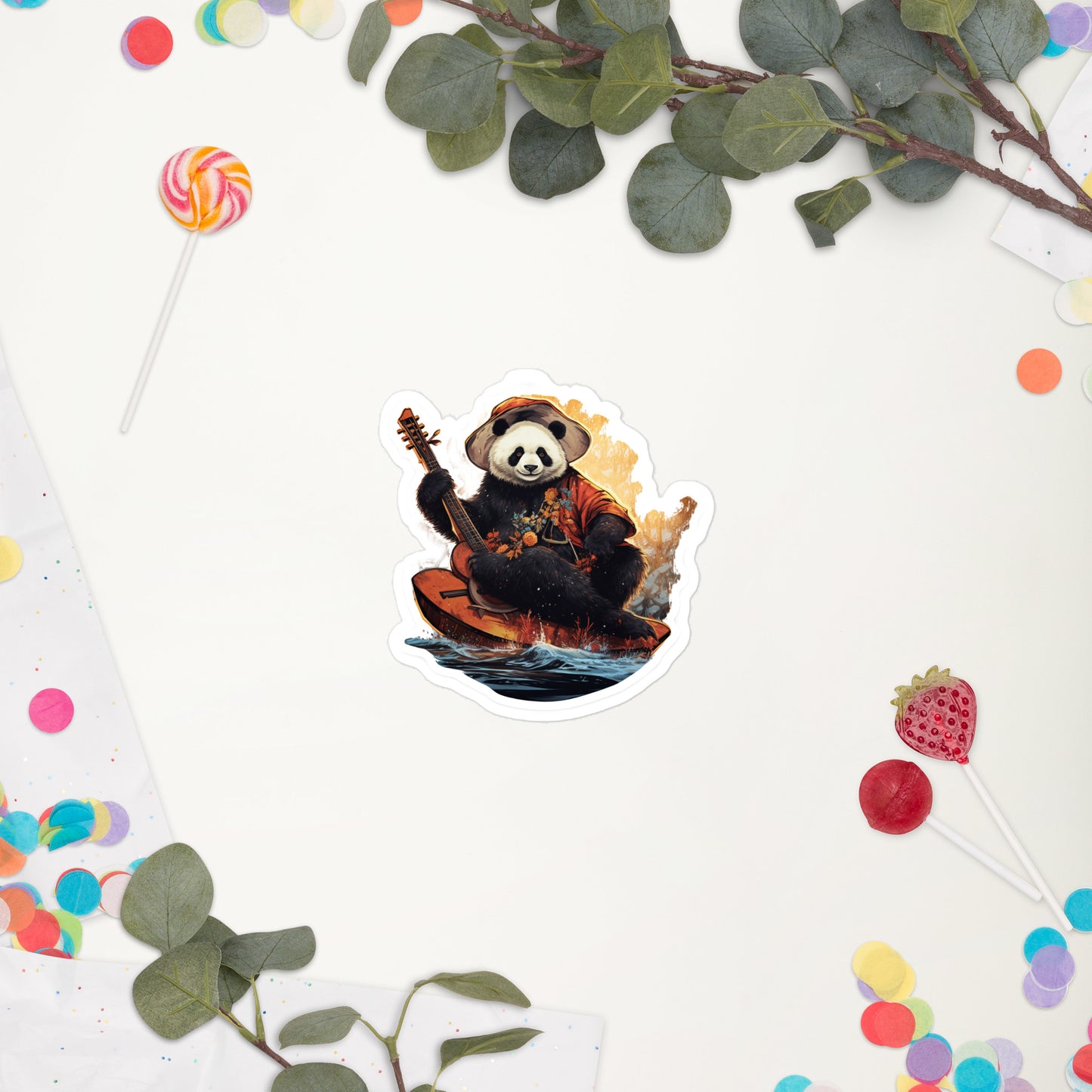 Fall Bear Sitting with Guitar in Forest Stickers